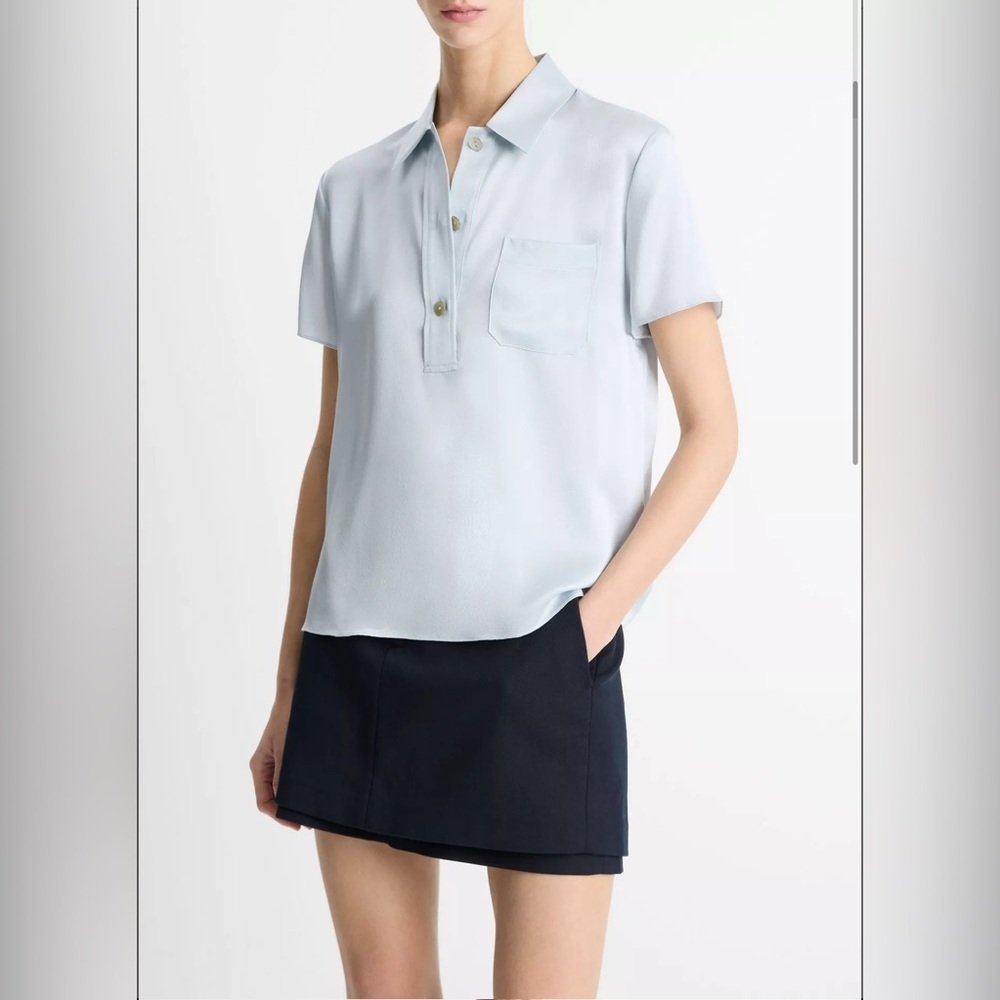 VINCE 100% Silk Polo in Sky Mist Size XL NWT - Picture 2 of 7